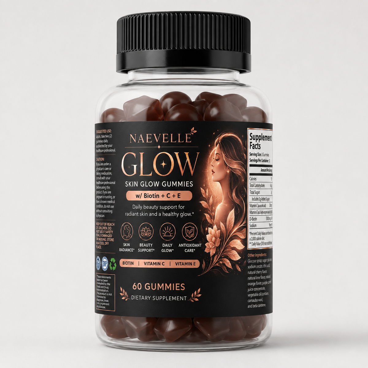 Naevelle GLOW skin glow gummies bottle for radiant skin