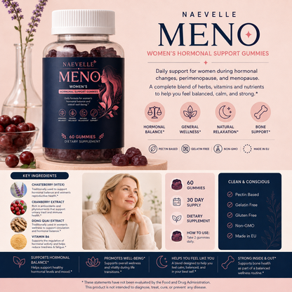 Naevelle MENO menopause gummies key ingredients and benefits